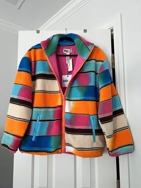 Beach Riot for Anthropologie Bold Multicolor Striped Sherpa Jacket